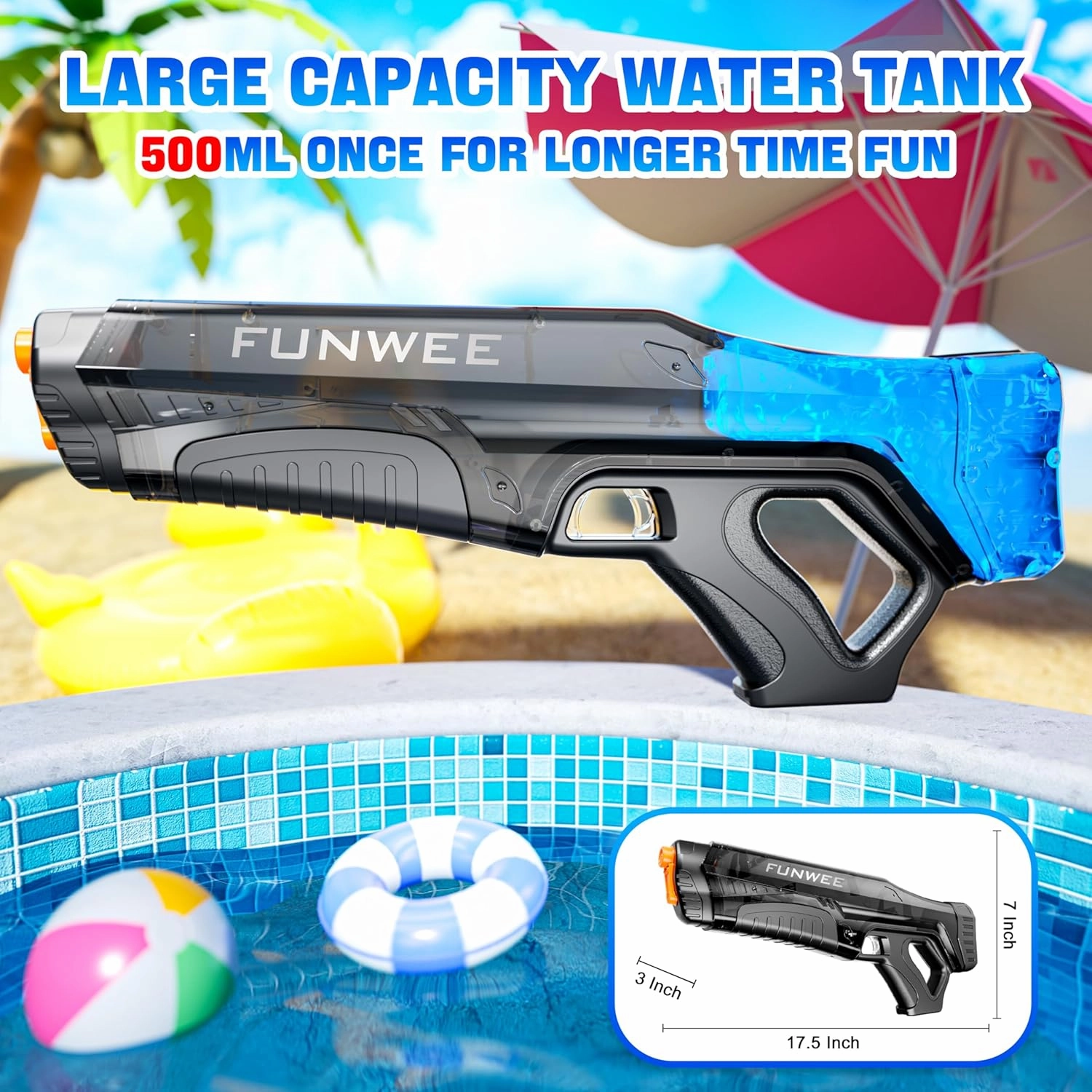 Electric Water Guns for Adults & Kids, Automatic Water Reload & Shooting Over 250 Blasts Water Blaster Squirt Gun Up to 32 FT Long Range, Summer Beach Pool Backyard Outdoor Toys (Black Blue)