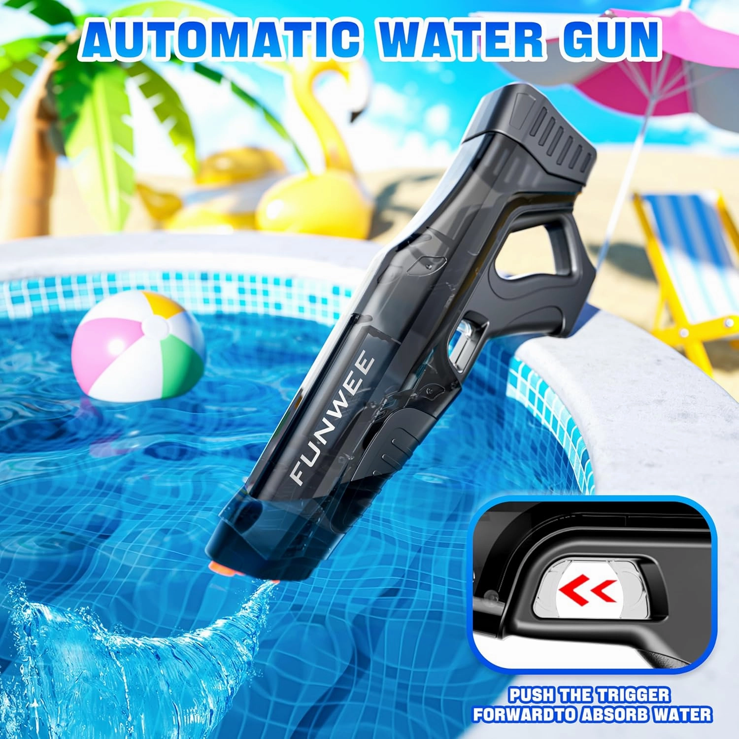 Electric Water Guns for Adults & Kids, Automatic Water Reload & Shooting Over 250 Blasts Water Blaster Squirt Gun Up to 32 FT Long Range, Summer Beach Pool Backyard Outdoor Toys (Black Blue)