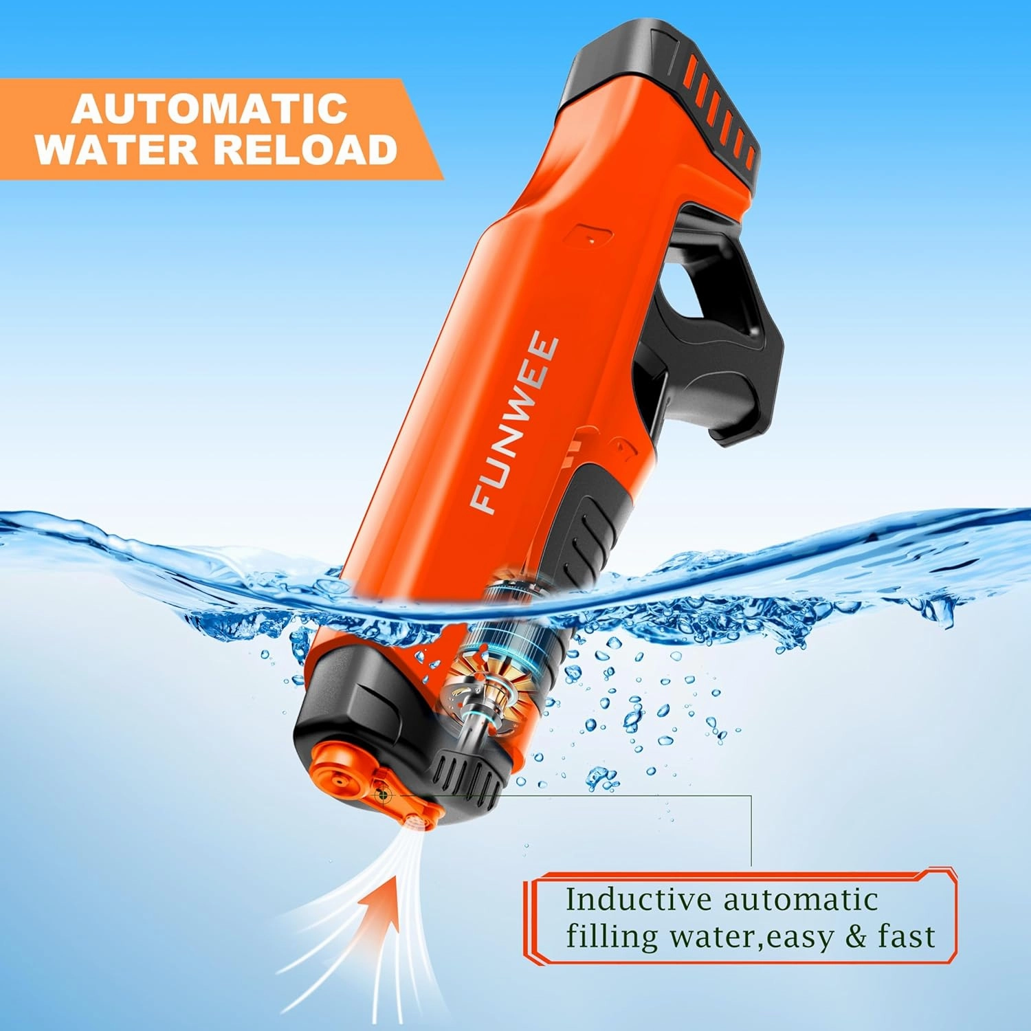 Electric Water Guns for Adults & Kids, Automatic Water Reload & Shooting Over 250 Blasts Water Blaster Squirt Guns Up to 32 FT Long Range, Summer Beach Pool Backyard Outdoor Toys (Red)