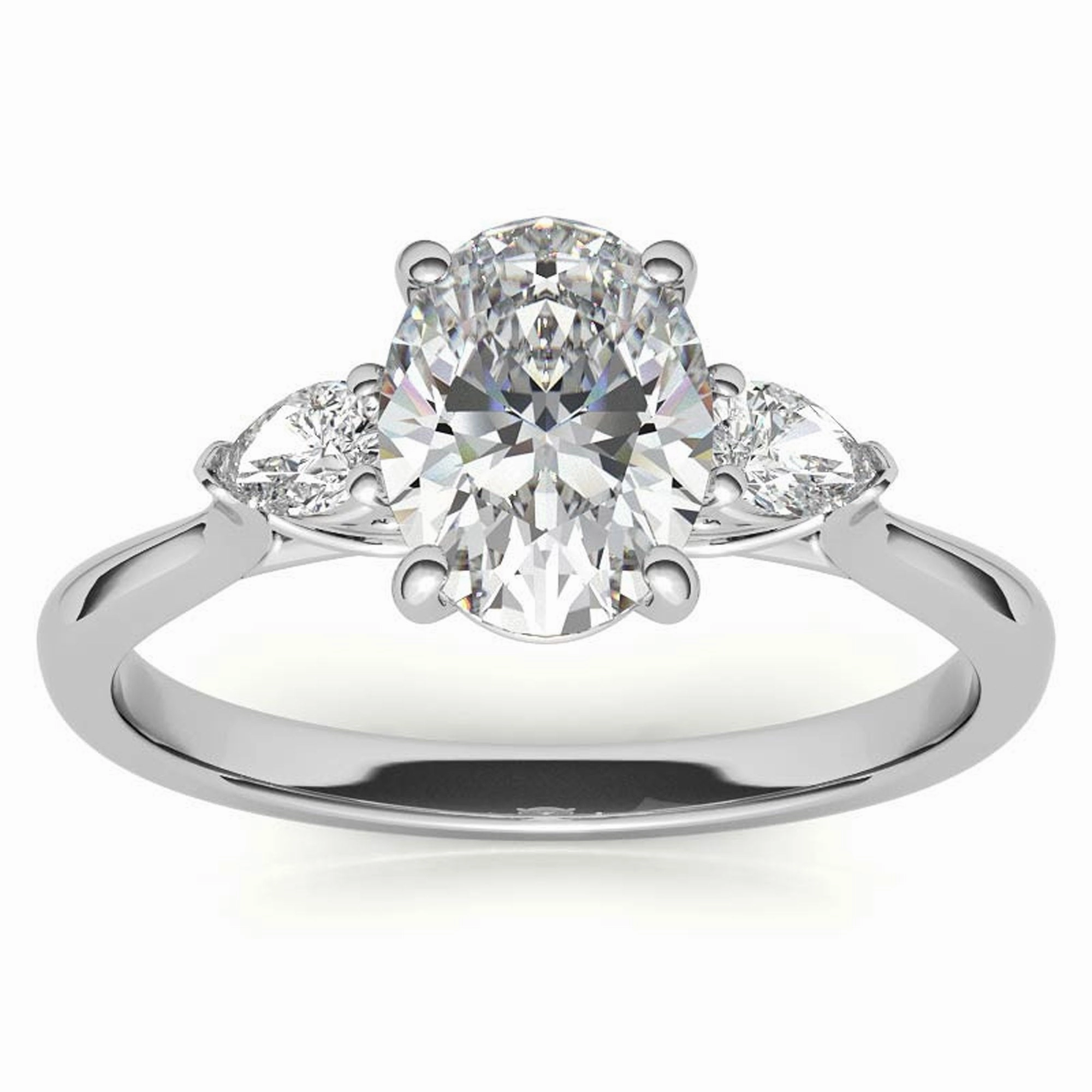 Elegant Classic Sterling Silver Adjustable Oval-Cut Three-Stone White Gold Ring for Women