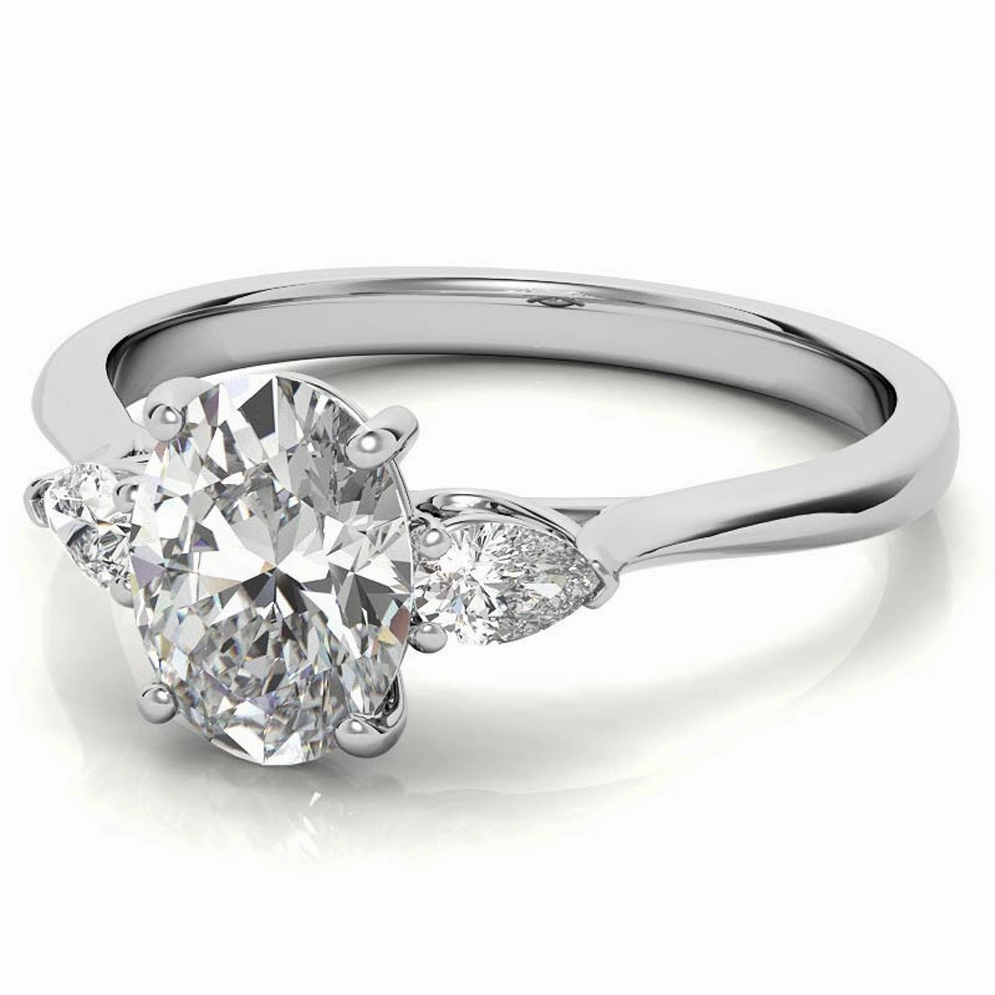 Elegant Classic Sterling Silver Adjustable Oval-Cut Three-Stone White Gold Ring for Women
