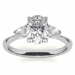 Elegant Classic Sterling Silver Adjustable Oval-Cut Three-Stone White Gold Ring for Women