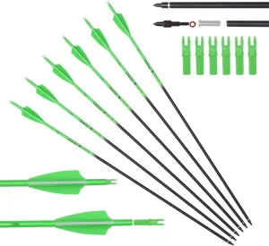 Elong 12PCS 28" Arrows for Compound Bows,Carbon Hunting Arrows for Archery Spine 500 with 100 Grain Screw Tips,Green/Orange