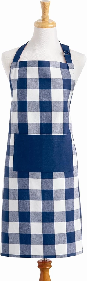 Elrene Home Fashions Farmhouse Living Buffalo-Check Kitchen Apron with Pocket, 28" x 33", Blue/White