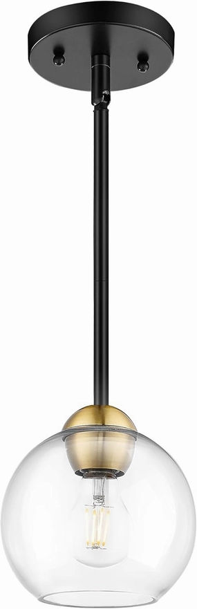 Emak Black and Gold Pendant Light, 7 Inch Globe Glass Pendant Lights Kitchen Island, Modern Hanging Lights for Kitchen, Bathroom, Dining Room, Bar, PL119-BKBGD