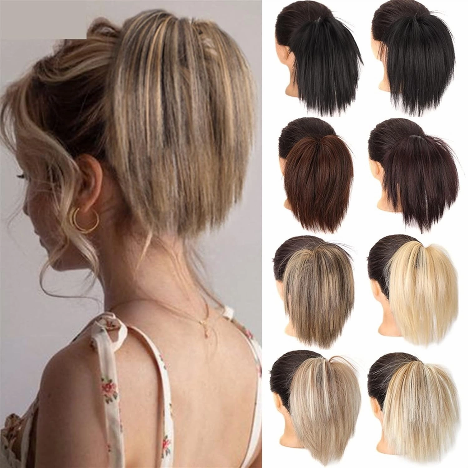 ENGENDER Hair Bun 1 Pack Synthetic Messy Bun with Elastic Rubber Band Wig Straight Hair Ponytail Extensions Hair Bun for Women Hair Piece(01)