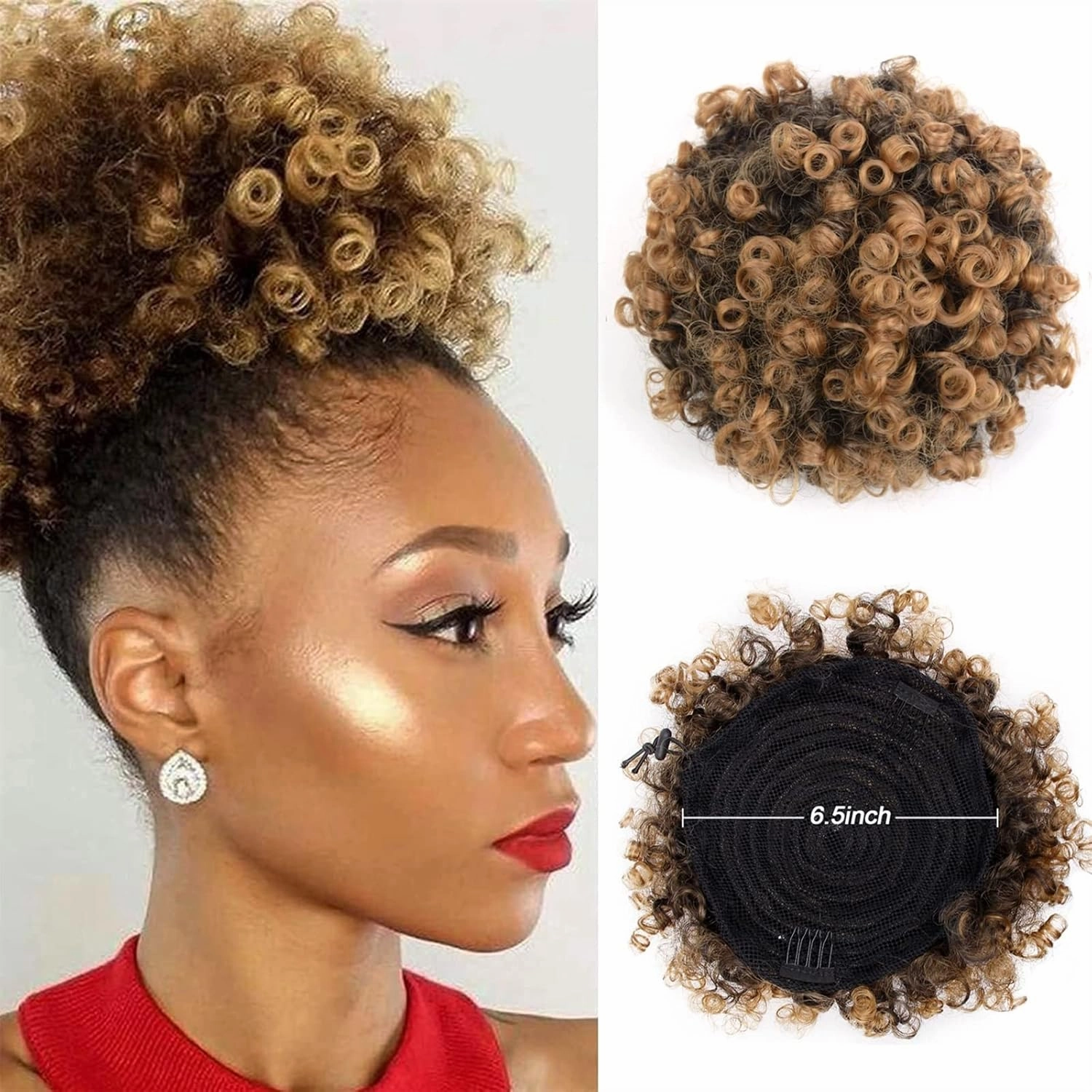 ENGENDER Hair Bun Women's Synthetic Hair Bun Afro Curly Shaggy Ponytail Extensions with Drawstring Shaggy Bun for Black Women Hair Piece(02)