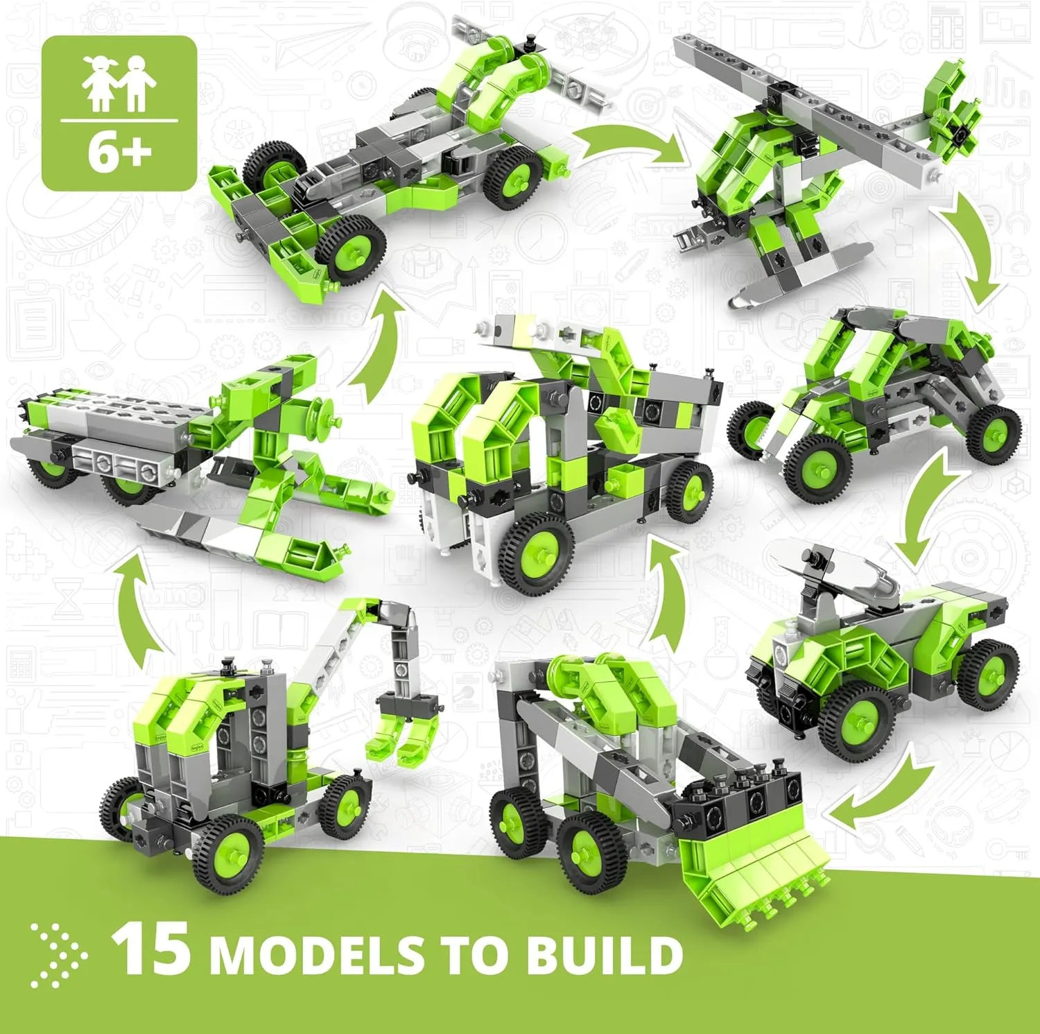 Engino Creative Builder STEM Toys, 15 Multimodel Set, Educational Playset for Kids 6 , Engineering Kit, STEM Building Toys, Gift for Boys & Girls