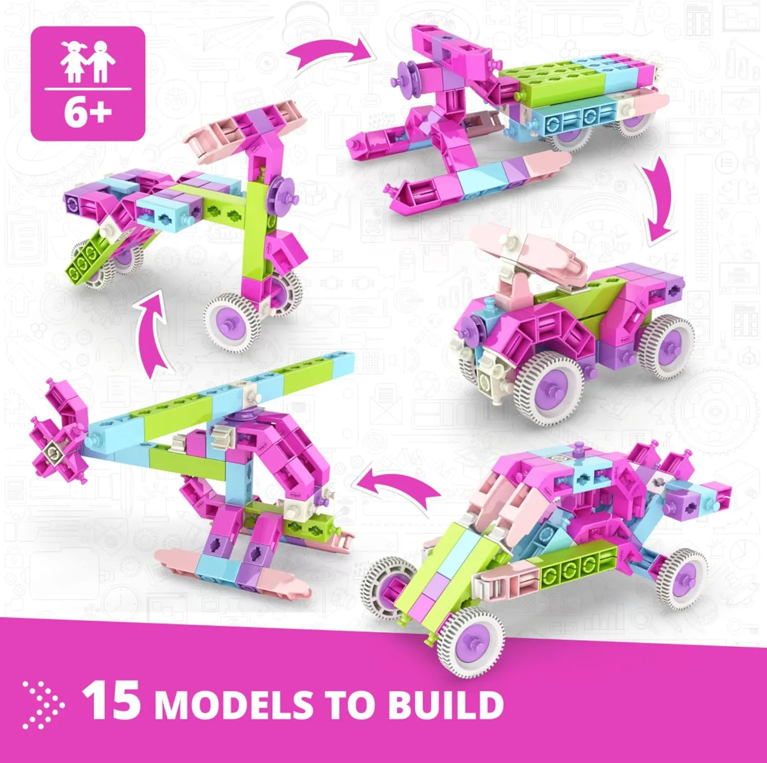 Engino Stem Girls Building Toys, 15 Model Set, Educational Set for Ages 6 , Construction Toys, Gifts for Girls, Stem Projects