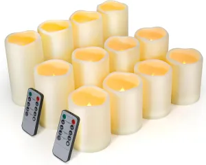 Enido Flameless Candles LED Candles Candles(D: 3" x H: 4" 5" 6") Battery Operated Plastic Pack of 12 Pillar