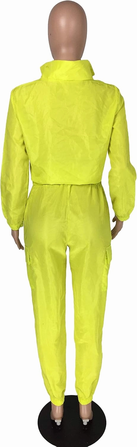EOSIEDUR Women 2 Piece Outfits Tracksuit Jumpsuits Lightweight Windbreaker Pullover Jacket Crop Top Pants Set