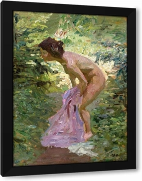 Ernst Burmester 35x48 Huge Black Modern Framed Art Print Titled: Girl Hiding in the Bushes