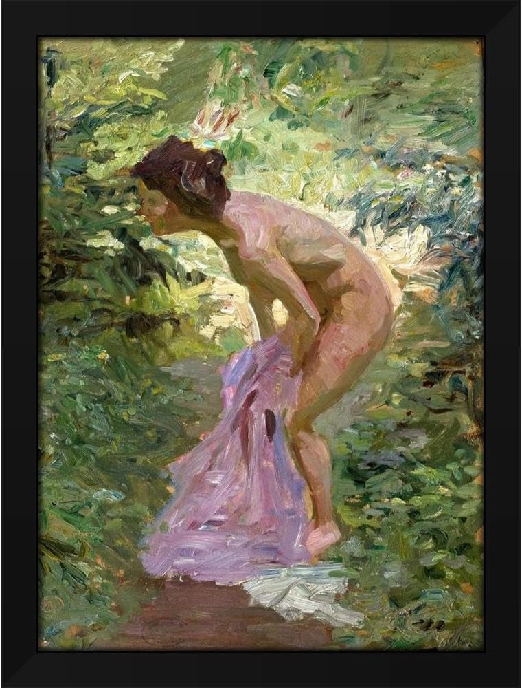 Ernst Burmester 35x48 Huge Black Modern Framed Art Print Titled: Girl Hiding in the Bushes