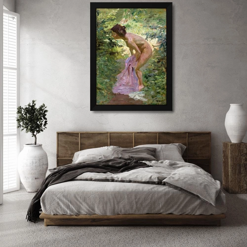 Ernst Burmester 35x48 Huge Black Modern Framed Art Print Titled: Girl Hiding in the Bushes