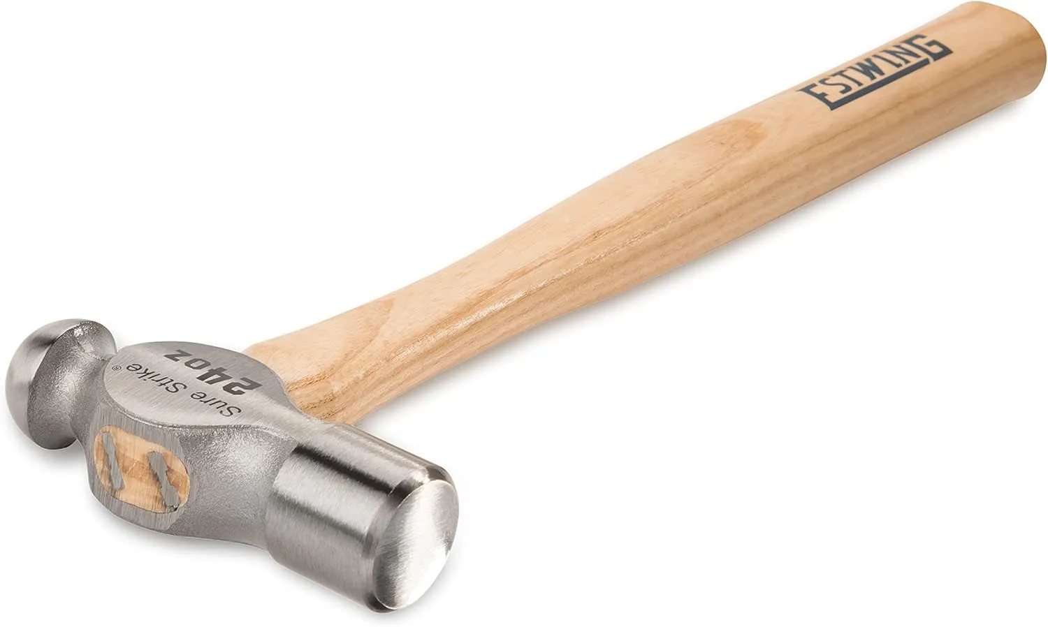 ESTWING Sure Strike Ball Peen Hammer - 24 oz Metalworking Tool with Forged Steel Head & Hickory Wood Handle - MRW24BP
