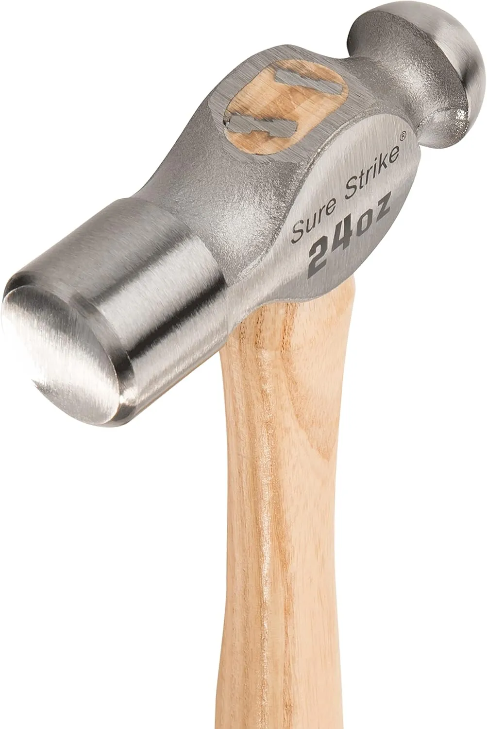 ESTWING Sure Strike Ball Peen Hammer - 24 oz Metalworking Tool with Forged Steel Head & Hickory Wood Handle - MRW24BP