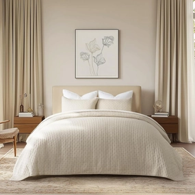 EVERGRACE Cross Stitch Pre-Washed Cotton Quilt Bedding Set King Size, Oversized 3 Pieces Lightweight Bedspread Coverlet for All Season, with 2 Matching Shams, Flax Beige,108"x96"