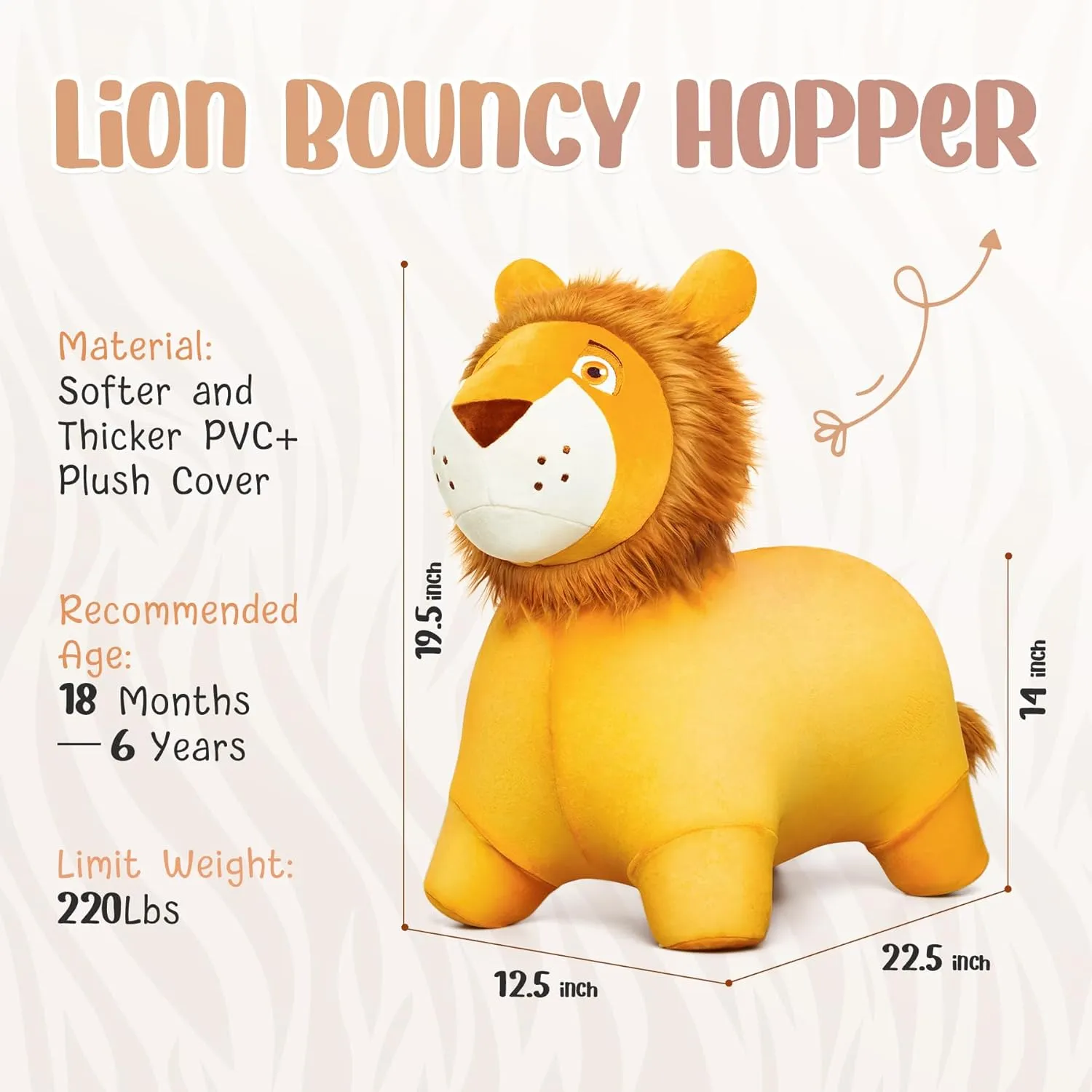 EVERICH TOY Lion Bouncy Horse, Inflatable Plush Hopping Toy, Bouncing Animal Hopper for Toddlers, Fun Ride-On Toy for Kids 18 Months-6 Years, Indoor & Outdoor Play, Great Gift Boys Girls