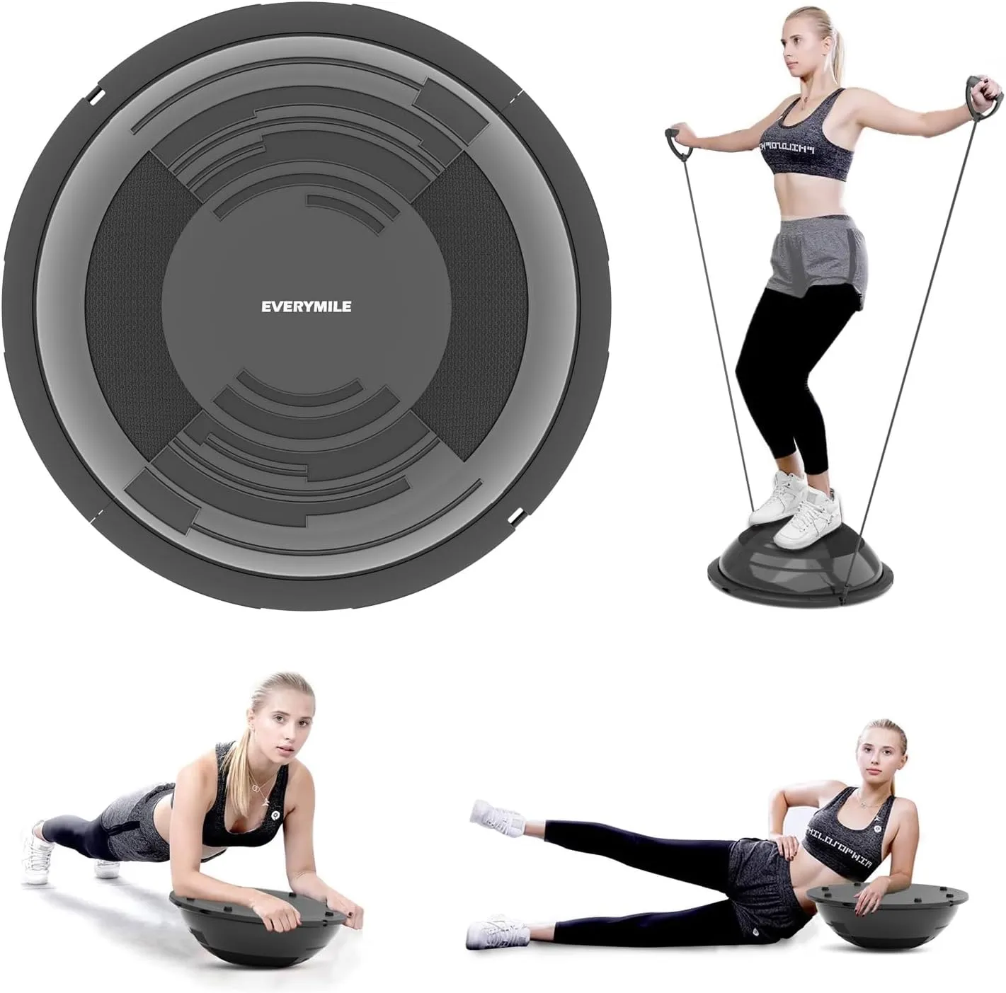EVERYMILE Balance Ball Trainer with Resistance Bands & Pump Stability, 23.6 inch Yoga Exercise Ball for Home Gym Core Training Anti-Skid Surface