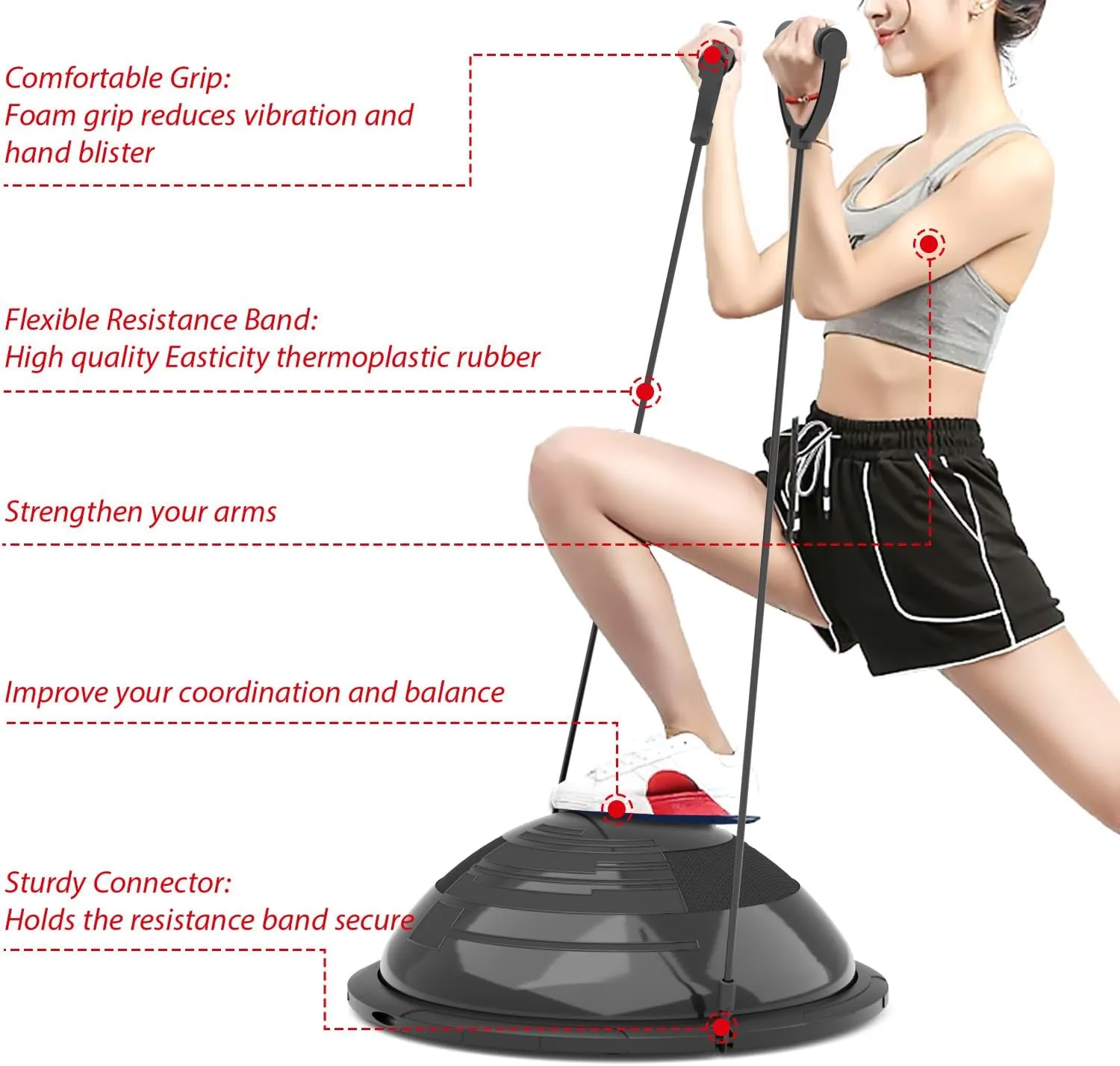 EVERYMILE Balance Ball Trainer with Resistance Bands & Pump Stability, 23.6 inch Yoga Exercise Ball for Home Gym Core Training Anti-Skid Surface