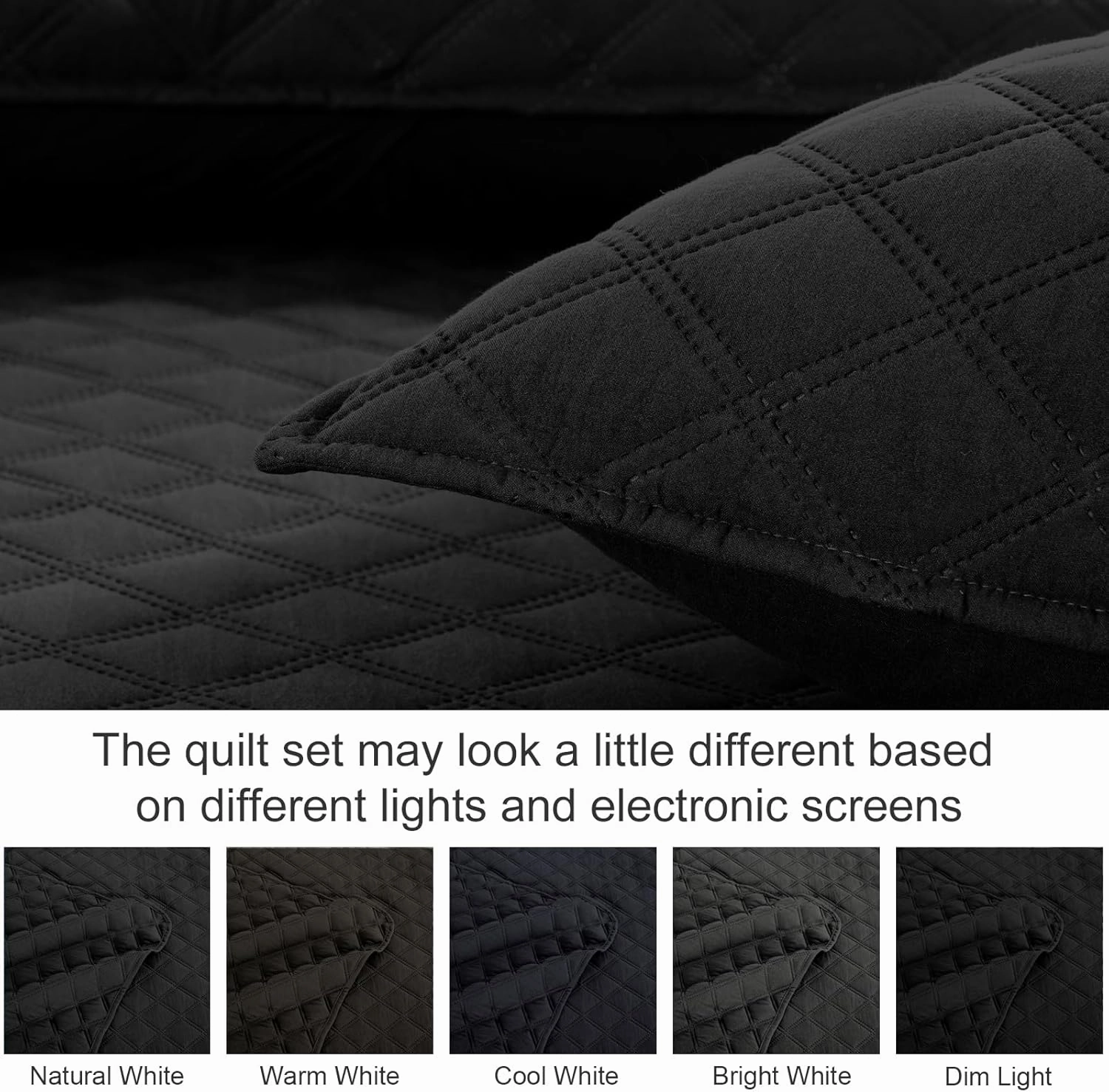 Exclusivo Mezcla Soft Quilt Set Queen Full Size, 3 Pieces Lightweight Quilts Black Bedspreads Coverlets Bedding Set for All Seasons, Grid Pattern