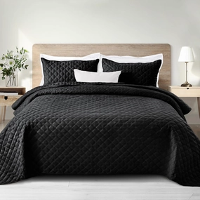 Exclusivo Mezcla Soft Quilt Set Queen Full Size, 3 Pieces Lightweight Quilts Black Bedspreads Coverlets Bedding Set for All Seasons, Grid Pattern