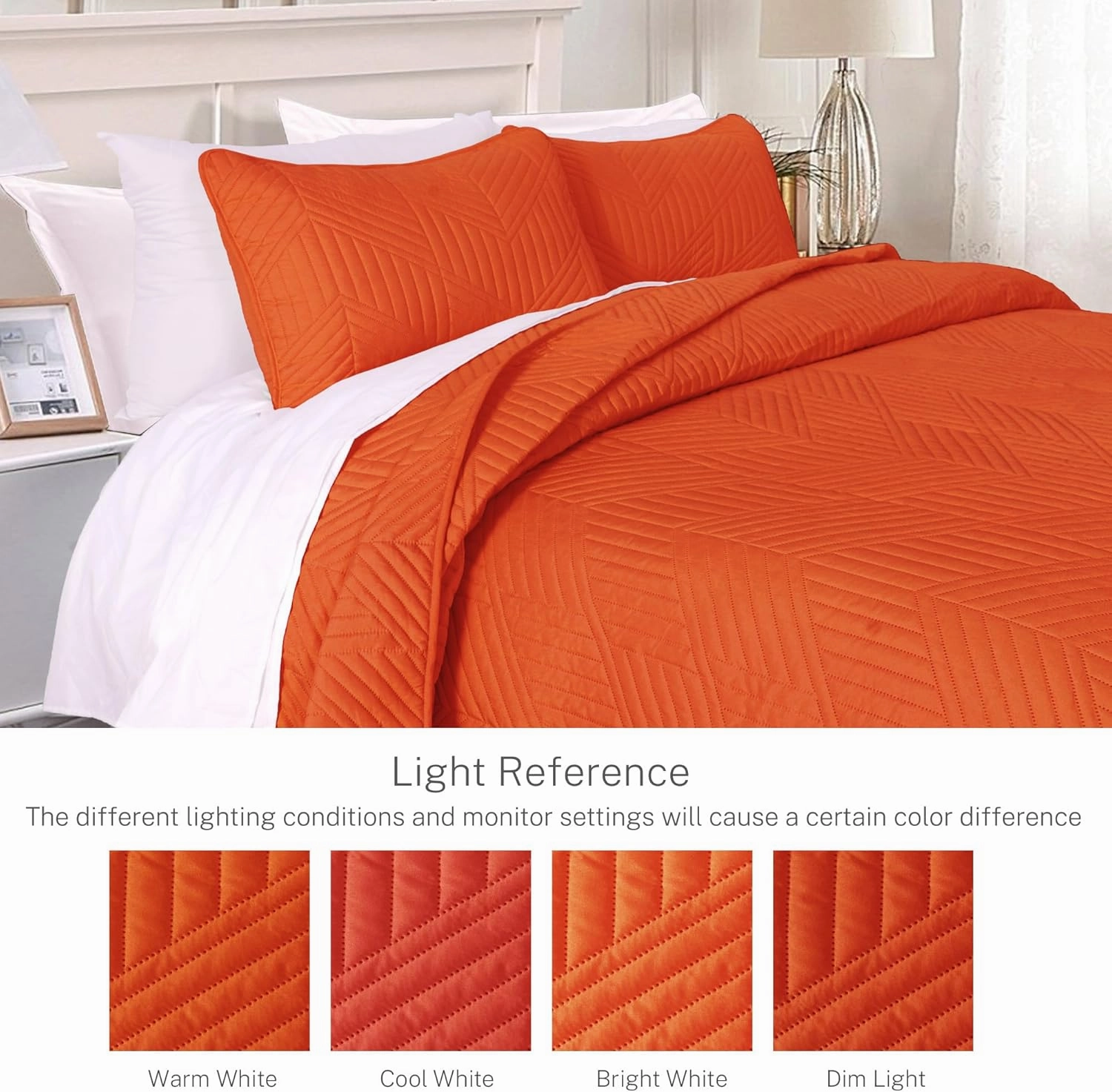 Exclusivo Mezcla Ultrasonic Full Queen Quilt Bedding Set, Lightweight Burnt Orange Bedspreads Soft Modern Geometric Coverlet Set for All Seasons (1 Quilt and 2 Pillow Shams)