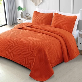 Exclusivo Mezcla Ultrasonic Full Queen Quilt Bedding Set, Lightweight Burnt Orange Bedspreads Soft Modern Geometric Coverlet Set for All Seasons (1 Quilt and 2 Pillow Shams)