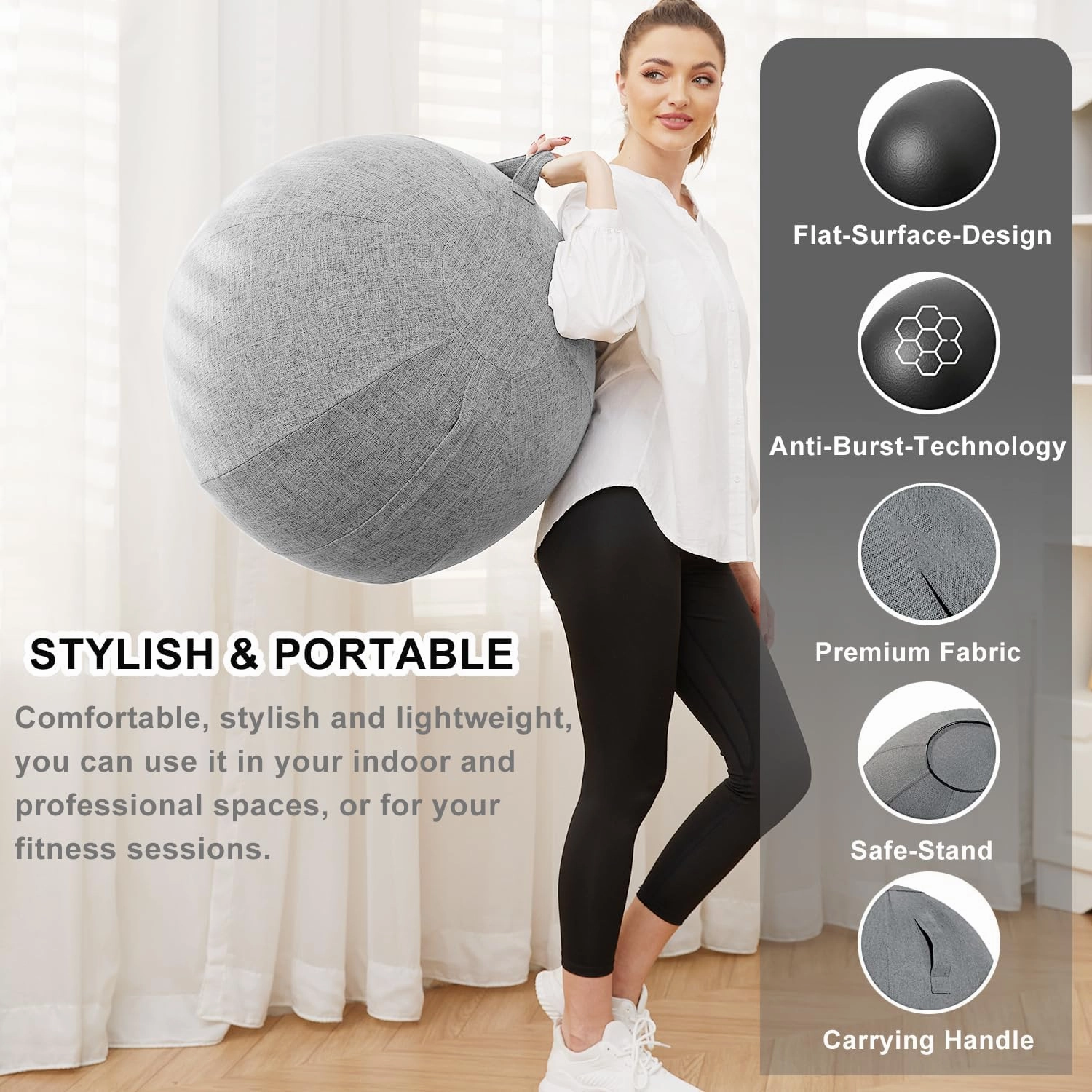 Exercise Ball Chair with Fabric Cover, Standard Size (25inches/65cm), for Home Offices, Balance Training, Yoga Ball