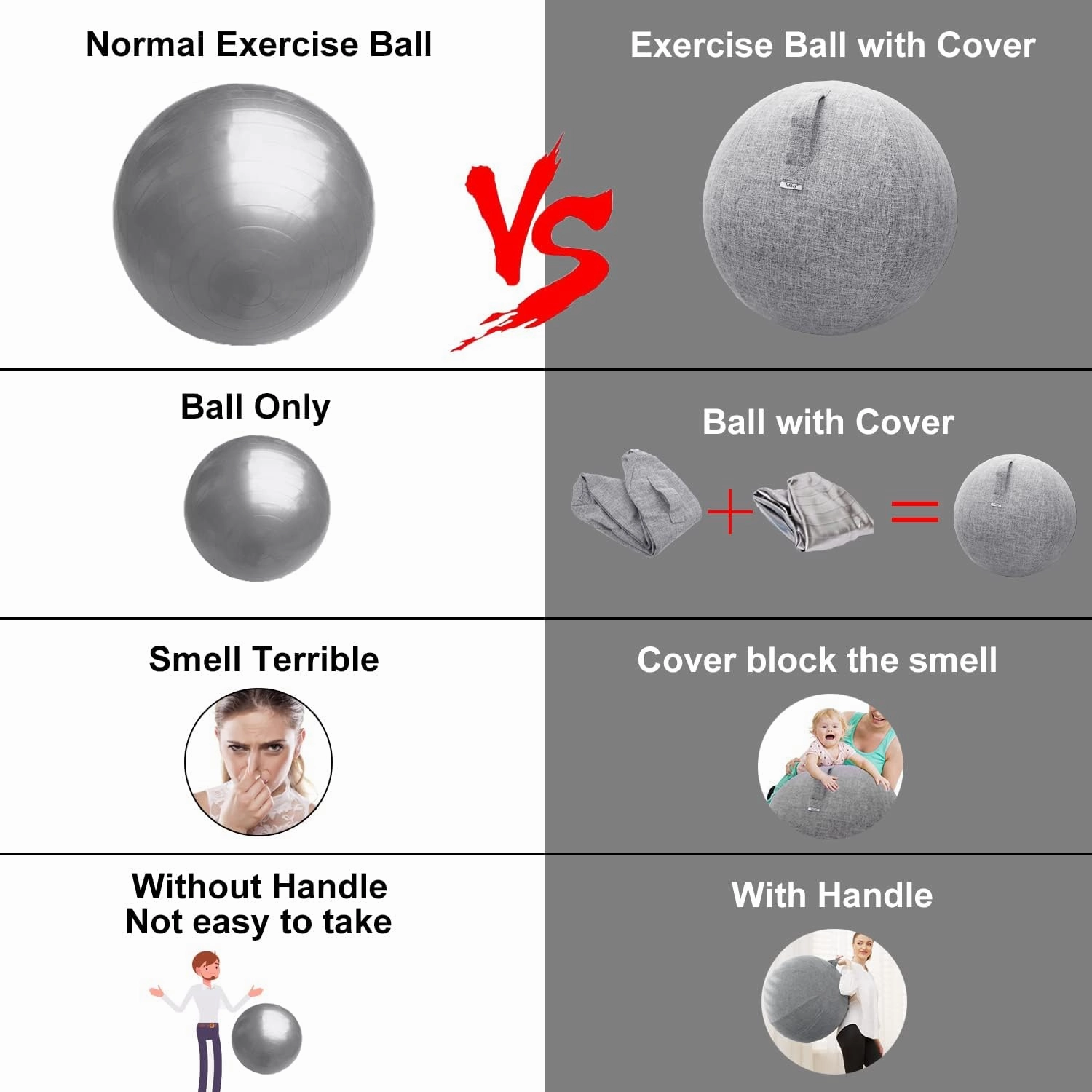 Exercise Ball Chair with Fabric Cover, Standard Size (25inches/65cm), for Home Offices, Balance Training, Yoga Ball