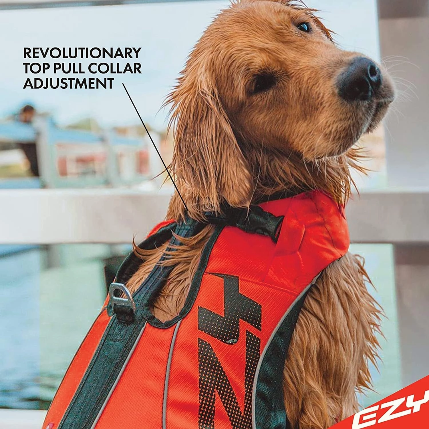 EzyDog DFD X2 Dog Life Jacket - Adjustable Swimming Safety Life Vest Preserver with Continuous Neck Flotation, Reflective Trim, & Grab Handle (Large, Yellow)