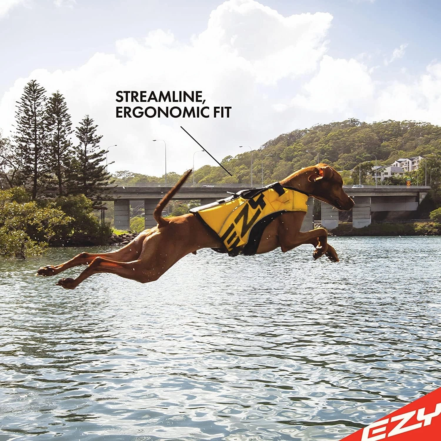 EzyDog DFD X2 Dog Life Jacket - Adjustable Swimming Safety Life Vest Preserver with Continuous Neck Flotation, Reflective Trim, & Grab Handle (Large, Yellow)
