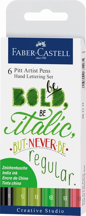 Faber-Castell Pitt Artist Pen Hand Lettering Set - 6 Modern Calligraphy and Lettering Markers in Assorted Nibs and Colors (Be Bold)