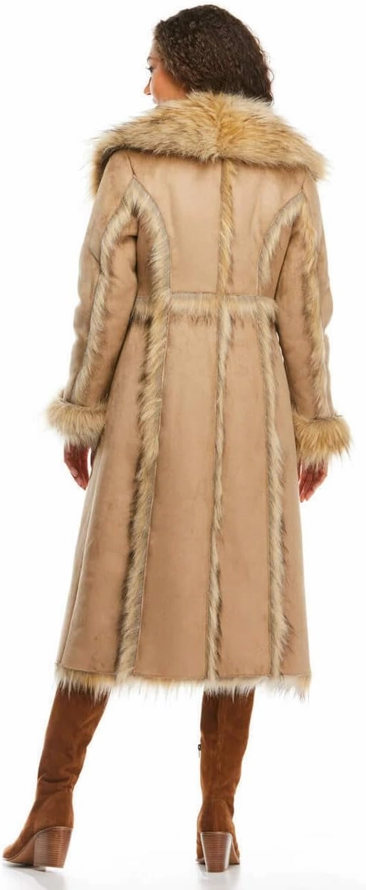 Fabulous-Furs Donna Salyers Tan Wolf Cascade Full-Length Faux Fur Coat