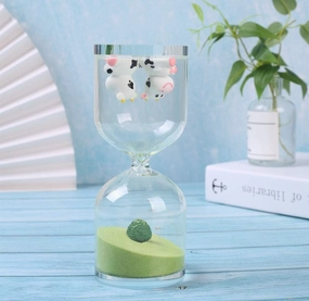 Falytemow 30 Minutes Hourglass Green Farm Sand Timer Cute Cow Desktop Decoration for Kitchen School Teaching
