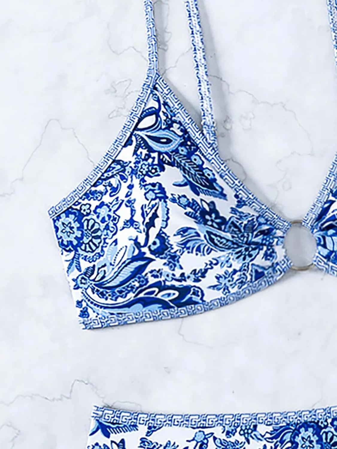 Fanuerg Women's Triangle Bikini Sets O Ring Linked Two Piece Swimsuits Floral Printed Cheeky Bathing Suit
