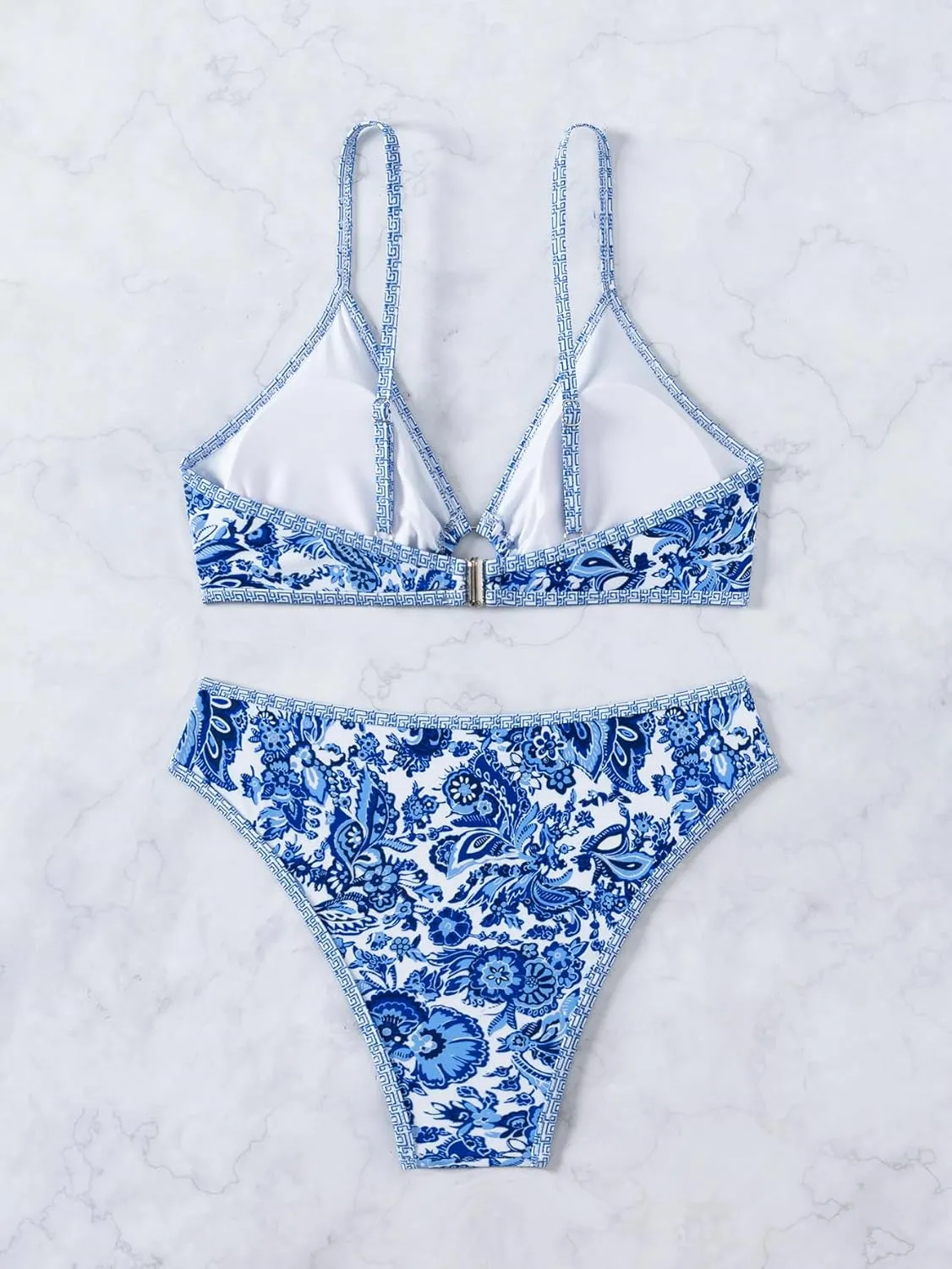Fanuerg Women's Triangle Bikini Sets O Ring Linked Two Piece Swimsuits Floral Printed Cheeky Bathing Suit