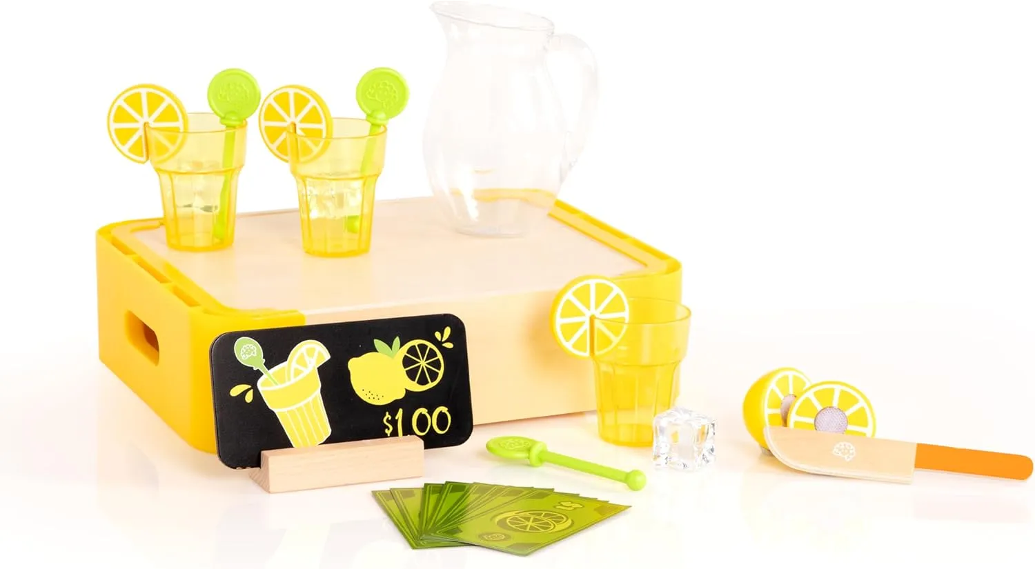 Fat Brain Toys Pretendables Lemonade Time Set, Pretend Play Food Lemonade Stand for Kids with Storage, Great Imaginative Play, Toy Food Set for Ages 3 