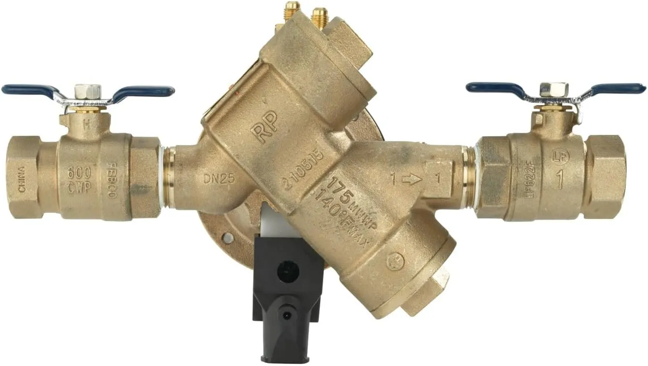 Febco 825Y Series 1" Bronze Reduced Pressure Zone Backflow Preventer Assembly, Quarter Turn Shutoff, NPT End Connections, Y Pattern, Flood Sensor with SentryPlus Alert Technology for Relief Valve