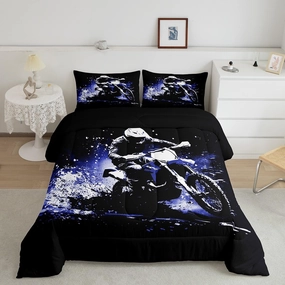 Feelyou Dirt Bike Queen Size Comforter Set for Kids Boys Girls Decor Motorbike Comforter Cover Breathable Soft Lightweight Microfiber Racing Motocross Rider Extreme Sports Bedroom Decor Quilt Set