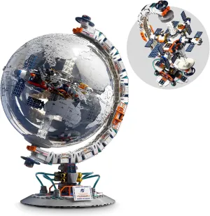 Finger Rock Space Station Globe Building Set for Adults,Rotatable Globe Display Model with Dual Illumination Modes, Perfect for Office and Home Decor，Stem Toys Gifts for Kids 8-14 Boys Girls（657PCS）