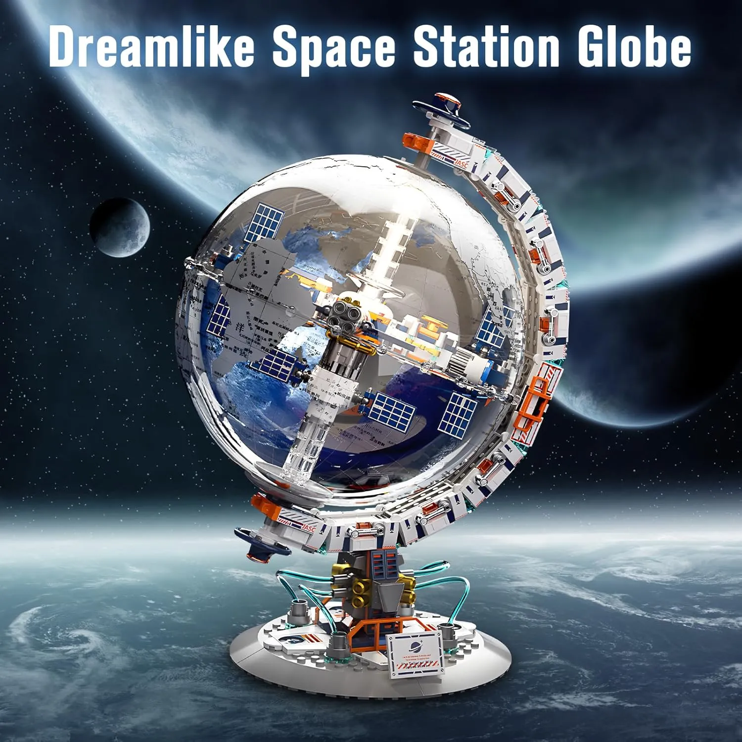 Finger Rock Space Station Globe Building Set for Adults,Rotatable Globe Display Model with Dual Illumination Modes, Perfect for Office and Home Decor，Stem Toys Gifts for Kids 8-14 Boys Girls（657PCS）