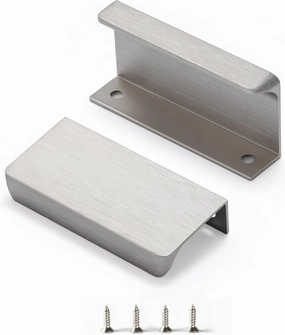 Finger Pull for Cabinets Kitchen Drawer knobs Low Profile Door Dresser Bathroom Long Cupboard Cabinet Pulls Handles Aluminum 6 Pack Brushed Nickel 3.15" Easy Installation