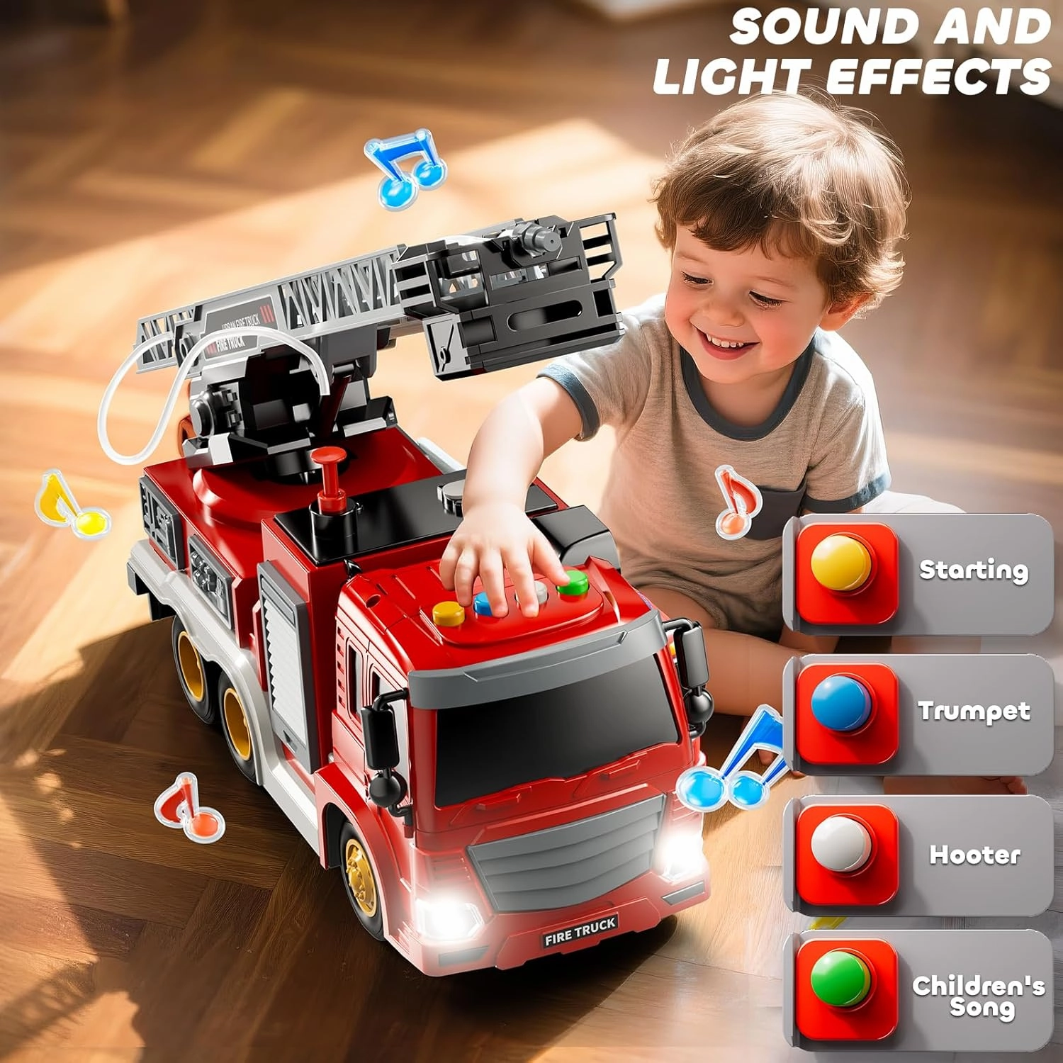 Fire Truck Toy for Kids 3 4 5 6 7 8 Years Old - Fire Trucks Playset with Rotating Ladder, Sound and Light, Vehicle Toys for Boys 5-8, City Cars Toyset, Birthday Gifts for Girls Toddlers 1-3 