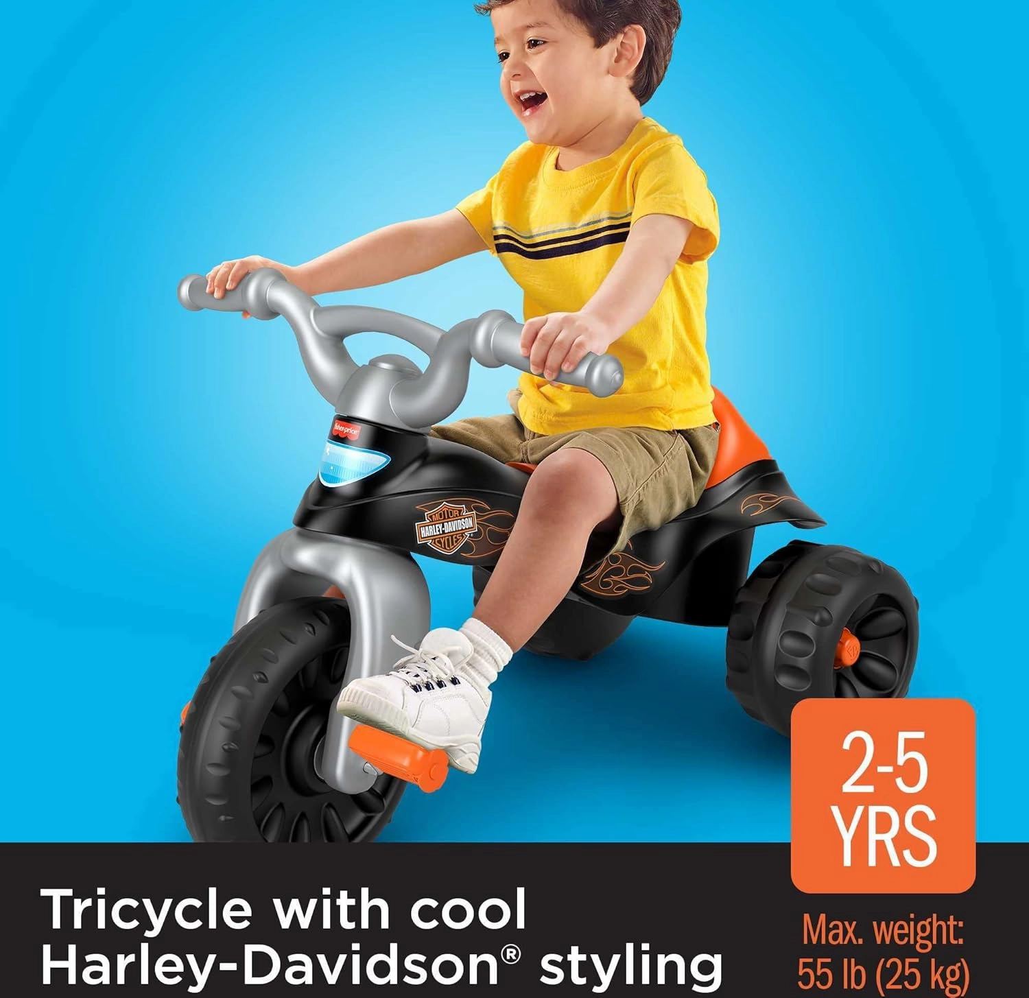 Fisher-Price Toddler Tricycle Harley-Davidson Tough Trike, Toy Bike with Handlebar Grips & Storage for Outdoor Play Kids Ages 2  Years