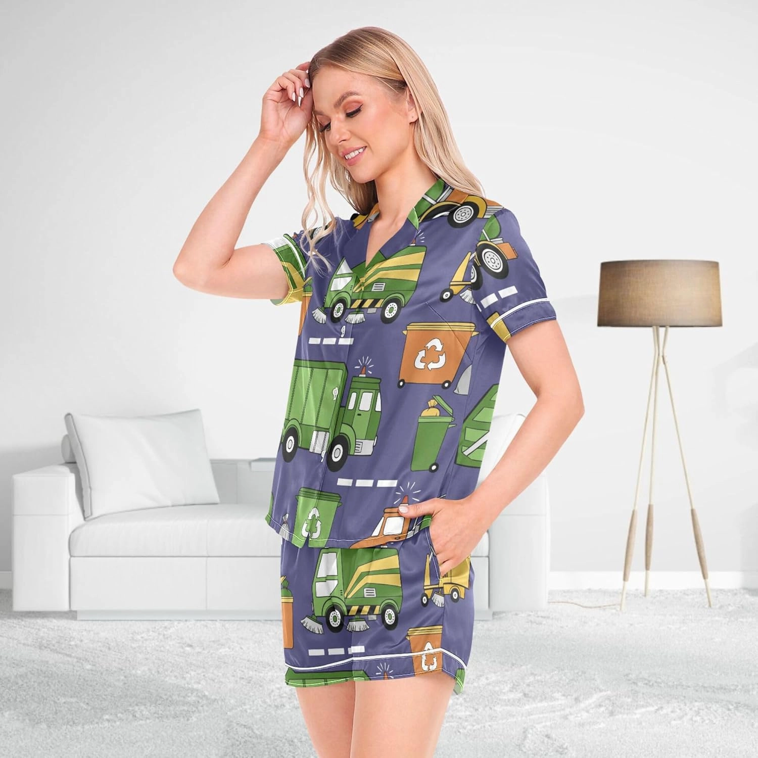 Fisyme Pajama Sets for Women 2 Piece Short Sleeve Button Down Soft Satin Pj Set Sleepwear Loungewear Bride Sets