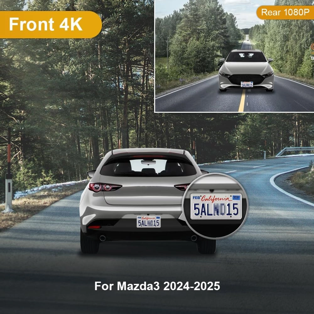 Fitcamx Front 4K Rear 1080P Dash Cam Adapts for Mazda 3 2024 2025 Sedan Hatchback (HD2-0204), OEM Look, Dual HD Video, Built-in WiFi & APP, Loop Recording, Parking Sensor, Easy to Use, 128GB Card