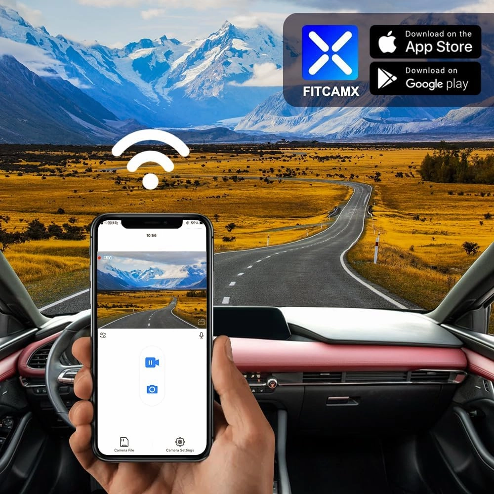 Fitcamx Front 4K Rear 1080P Dash Cam Adapts for Mazda 3 2024 2025 Sedan Hatchback (HD2-0204), OEM Look, Dual HD Video, Built-in WiFi & APP, Loop Recording, Parking Sensor, Easy to Use, 128GB Card