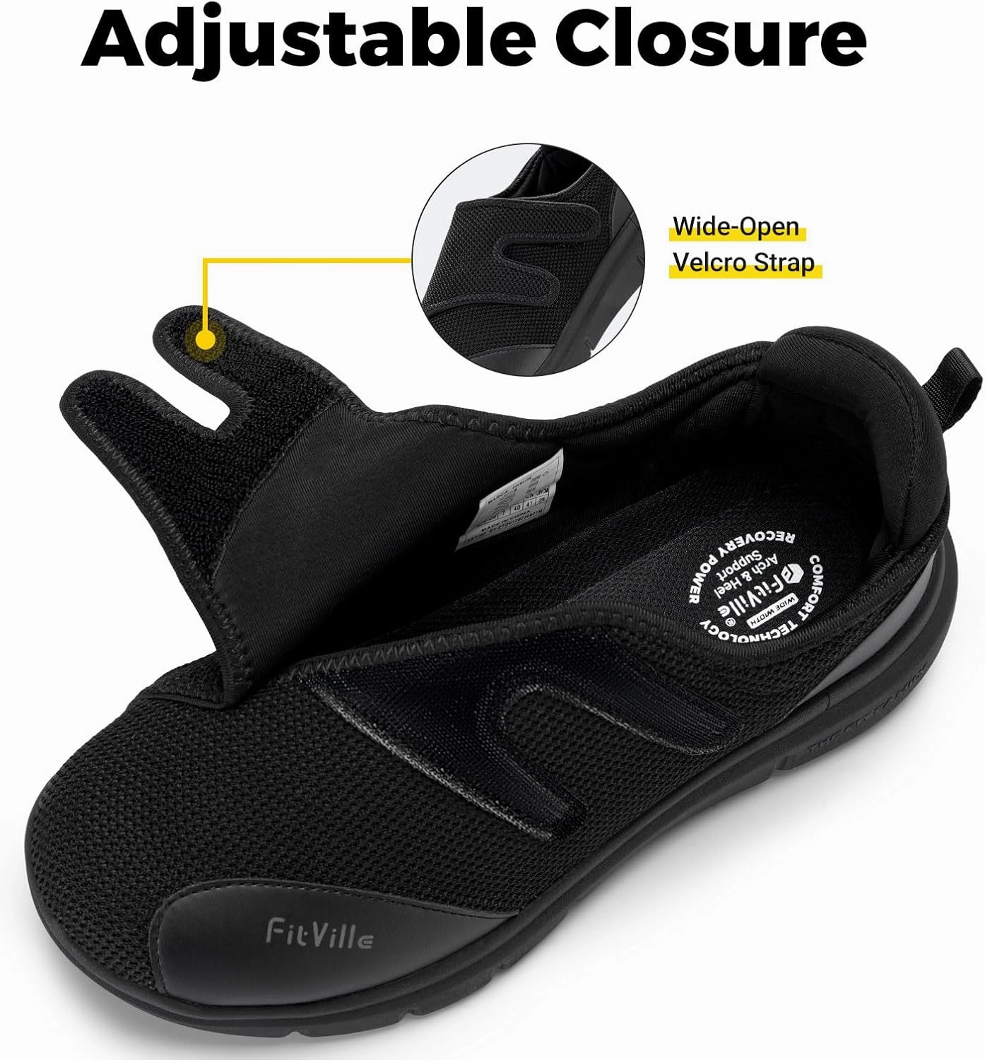 FitVille Diabetic Shoes for Men Extra Wide Width XX-Wide Orthopedic Slip-on Shoes Adjustable Closure Walking Sneakers with Arch Support Cushioning Therapeutic for Swollen Feet