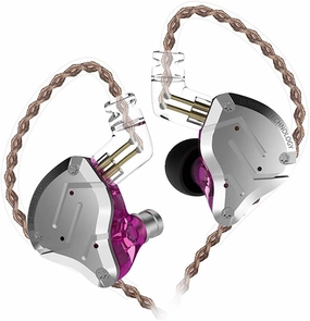 Five Driver Headphones,KZ ZS10 PRO High Fidelity Noise-Isolating Earbuds/Earphones with Detachable Cable 2Pin 0.75mm (Without MIC, Purple)